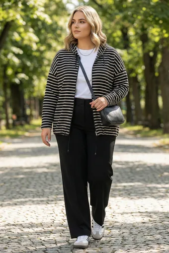Czarna bluza beżowe paski