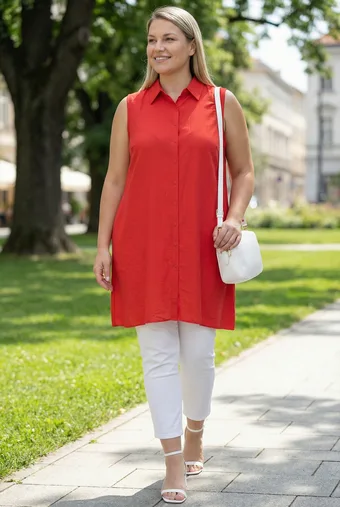 Czerwona koszula bez rękawów