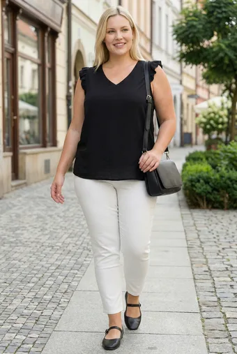 Czarna bluzka rękawy z falbanki