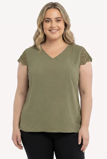 Khaki bluzka z koronką
