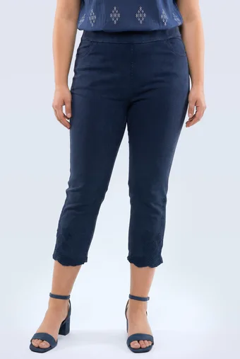 Ciemny jeans spodnie z haftem
