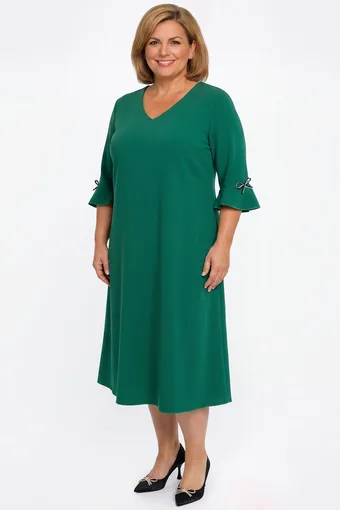 Fuksjowa sukienka z czarnymi kokardkami