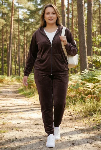 Ciemnobrązowy welurowy dres