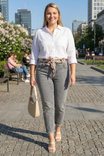 Szare jeansy ze wstążką
