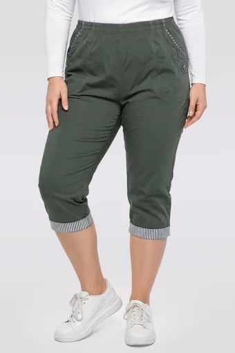 Khaki spodnie z mankietem w paski