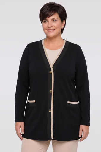 Granatowy sweter złote paski