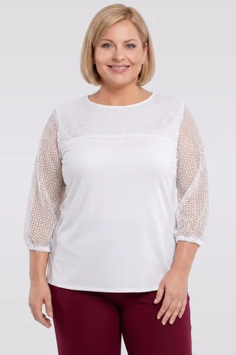Biała bluzka granatowe kropki z wiązaniem