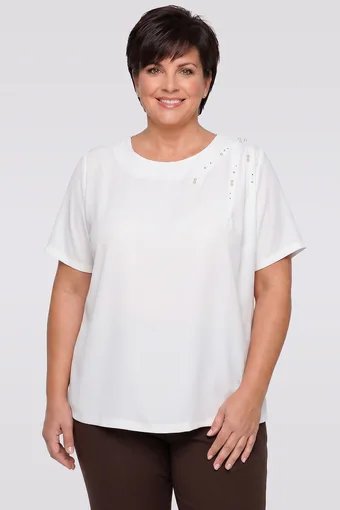 Różowa bluzka w kolorowe tropikalne wzory
