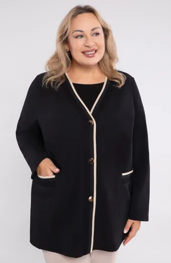 Granatowy sweter złote paski