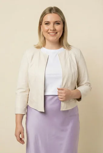 Ecru żakiet z ekoskóry